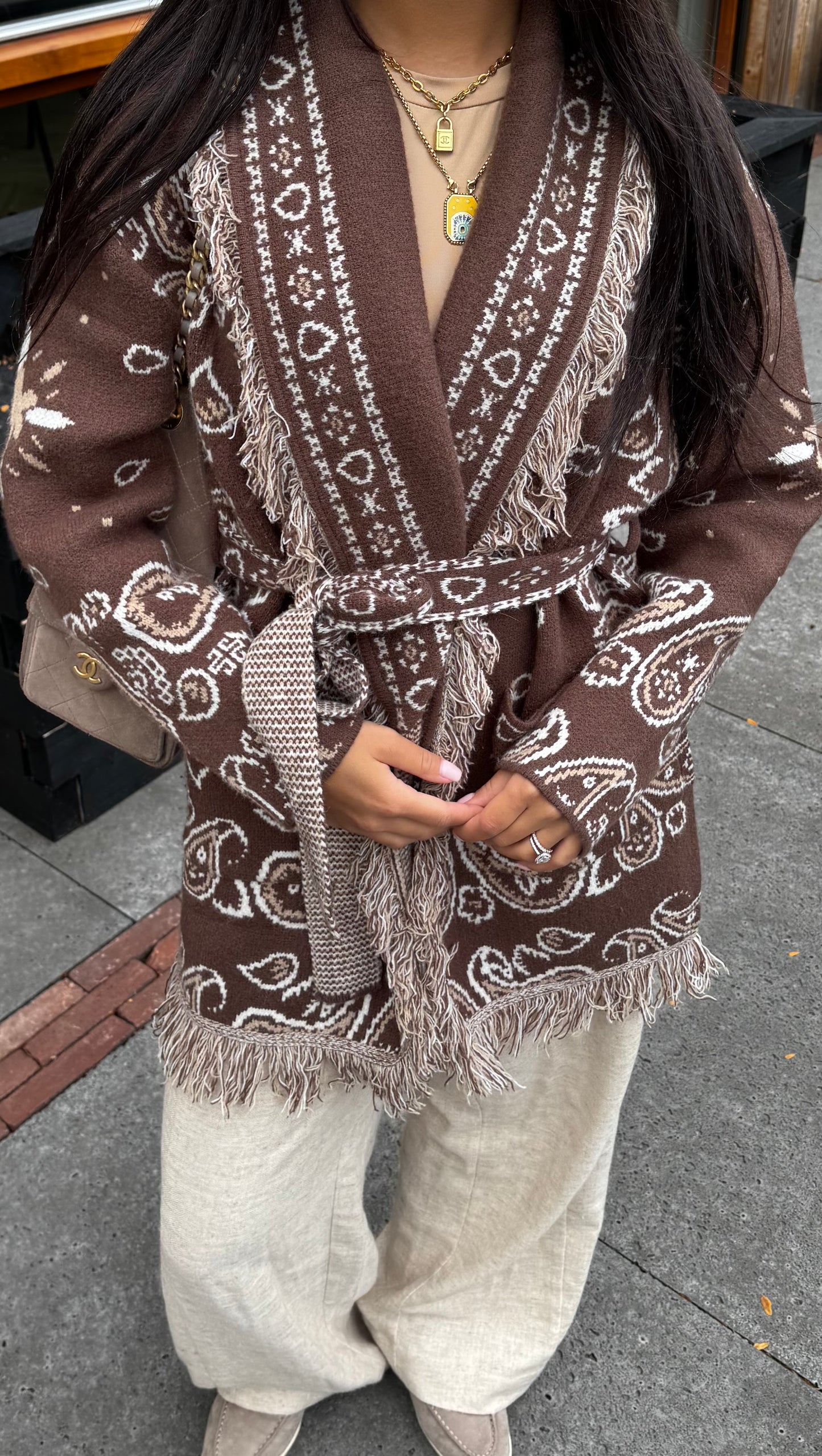 Brown Bandana Jacquard Cardigan
