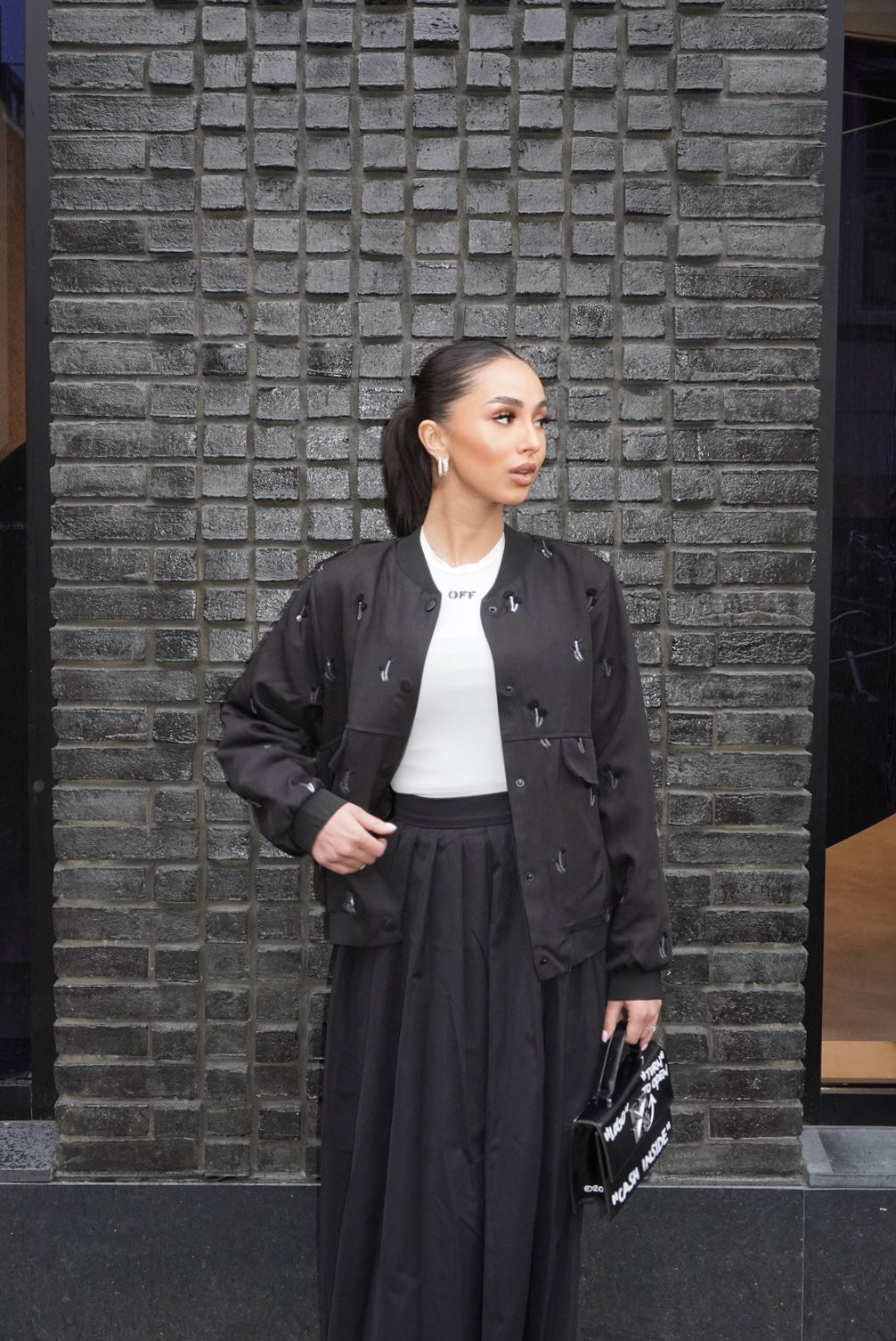 Black Printed Bomber Jacket