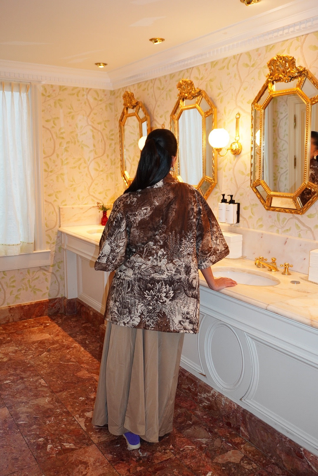 Brown Jacquard Kimono
