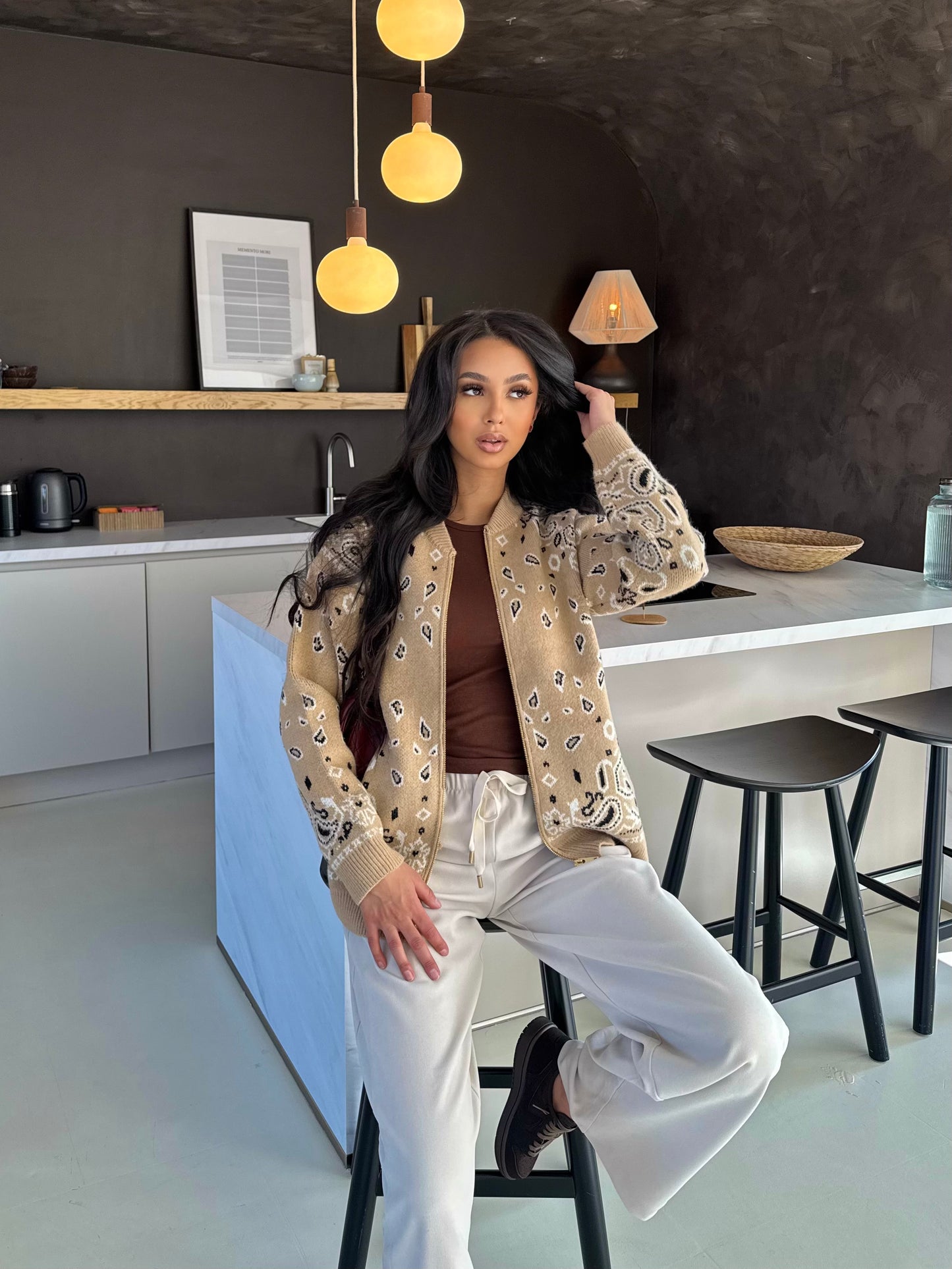 Sand Bandana Jacquard Zipper