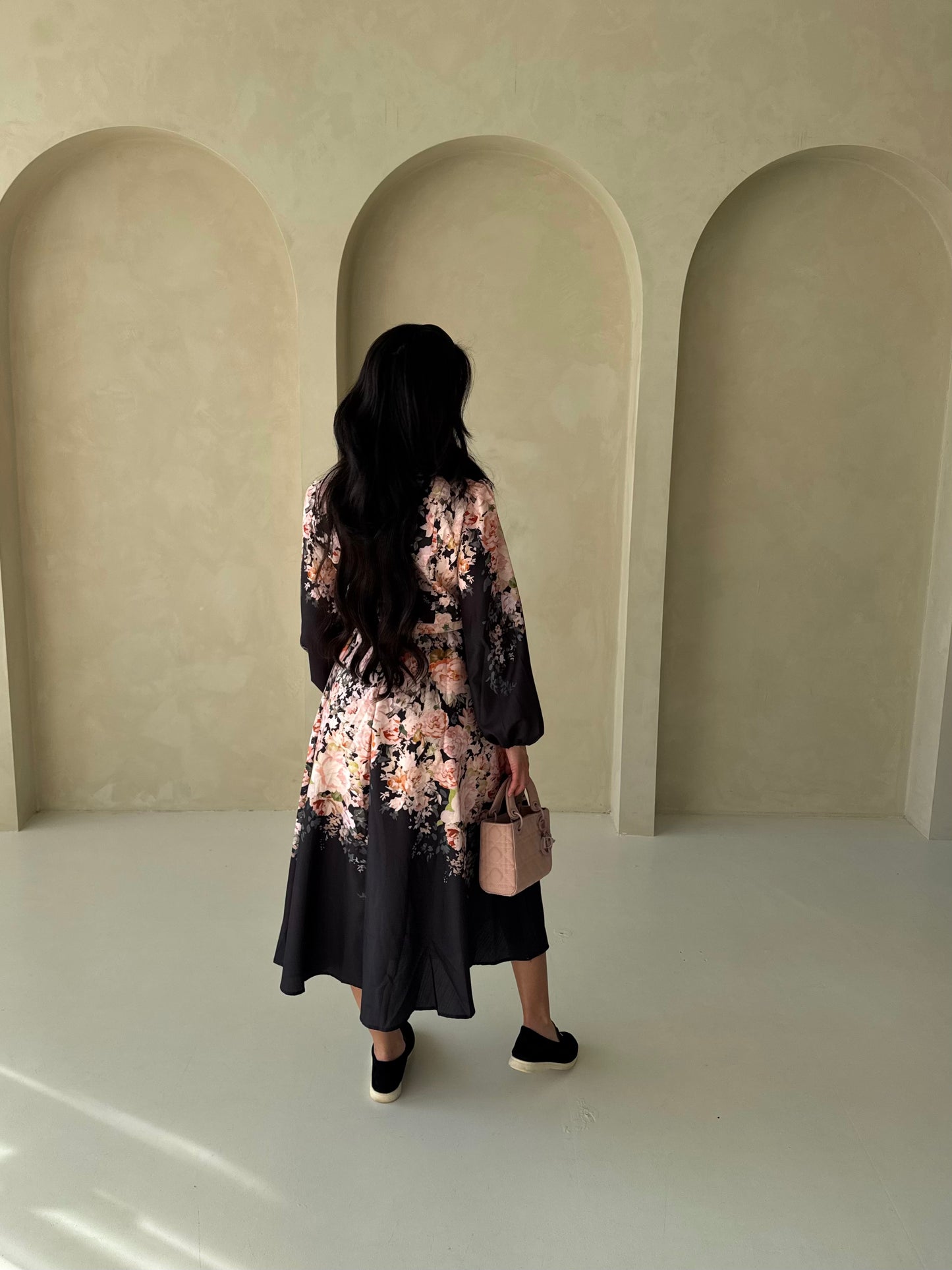 Midnight Blossom Midi Dress