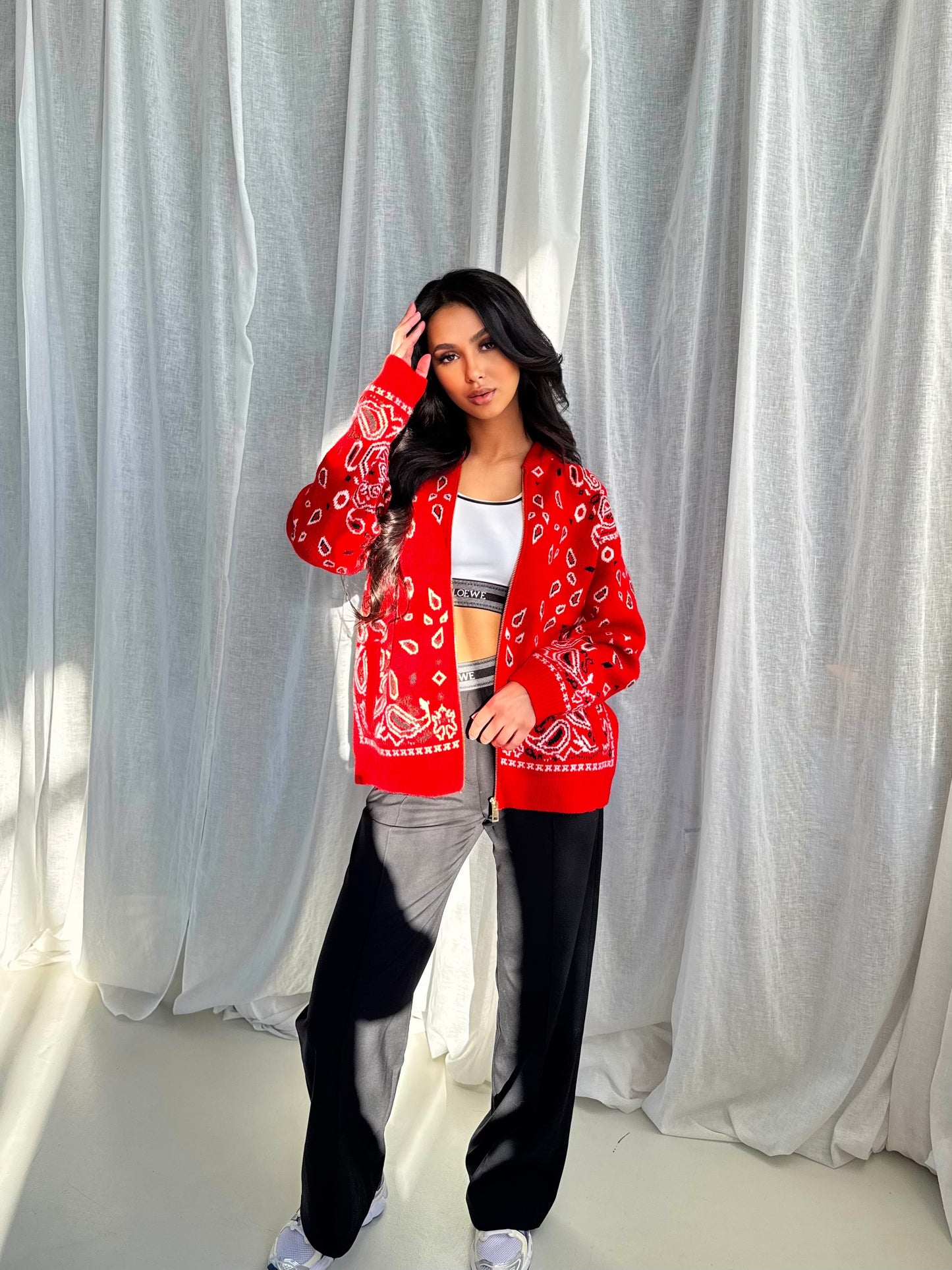 Red Bandana Jacquard Zipper