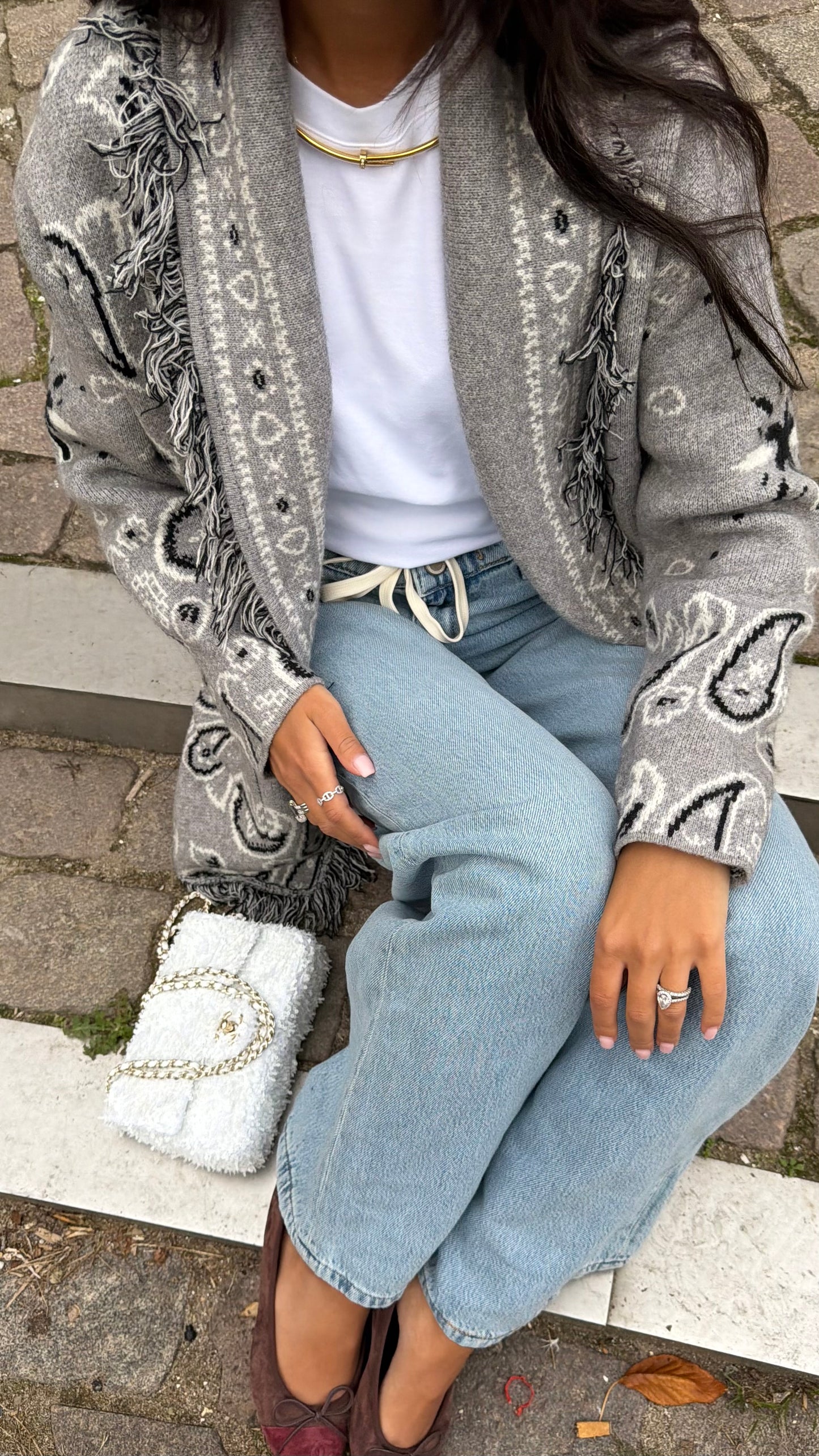 Grey Bandana Jacquard Cardigan