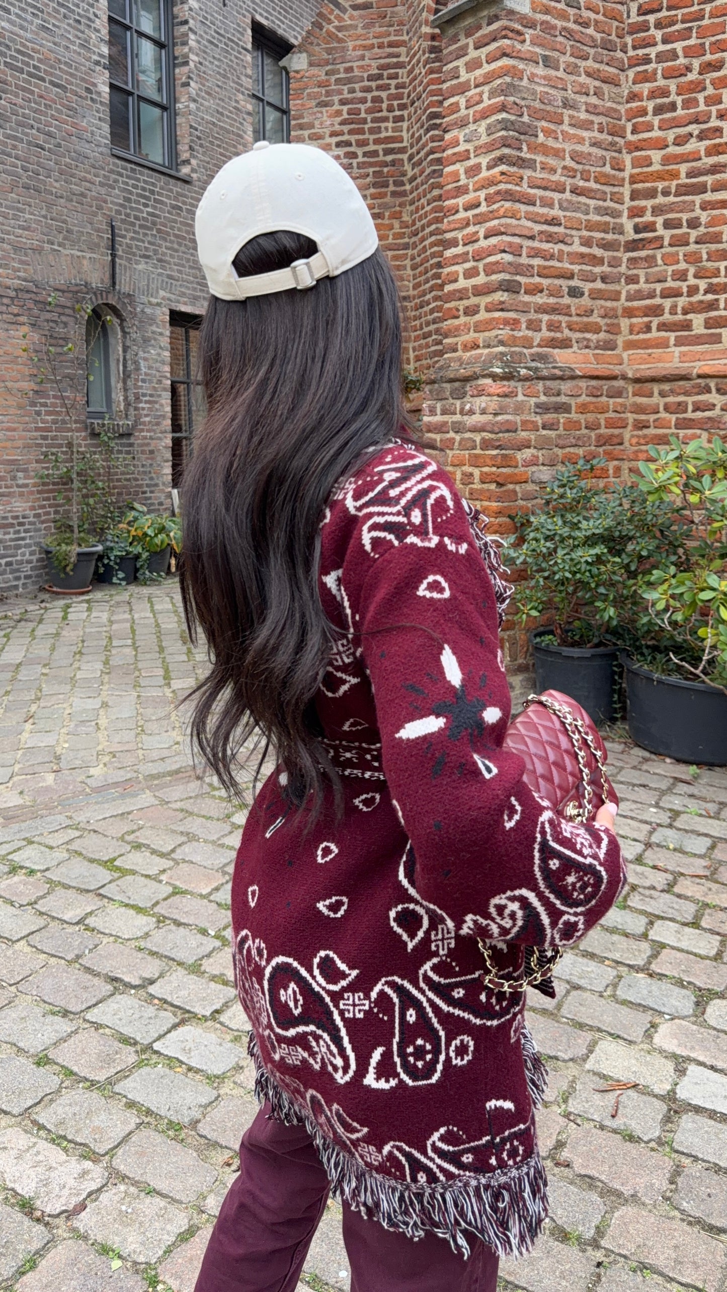 Burgundy Bandana Jacquard Cardigan