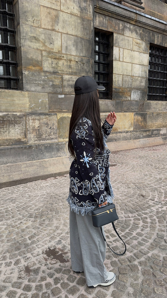 Midnight Blue Bandana Jacquard Cardigan