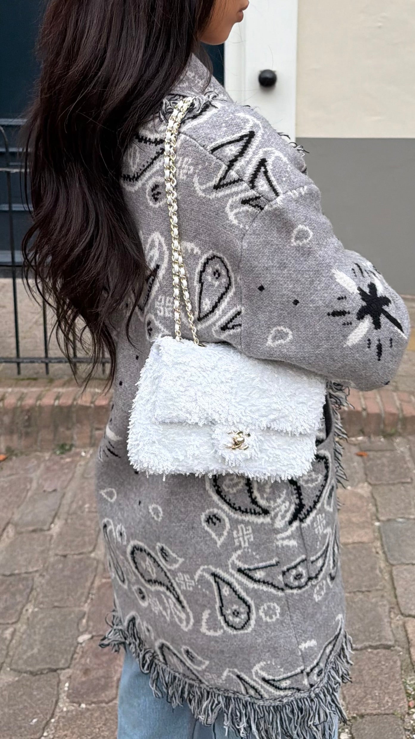 Grey Bandana Jacquard Cardigan