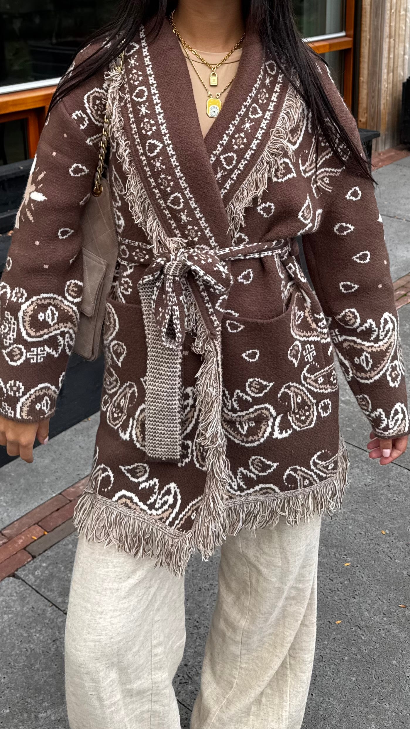 Brown Bandana Jacquard Cardigan