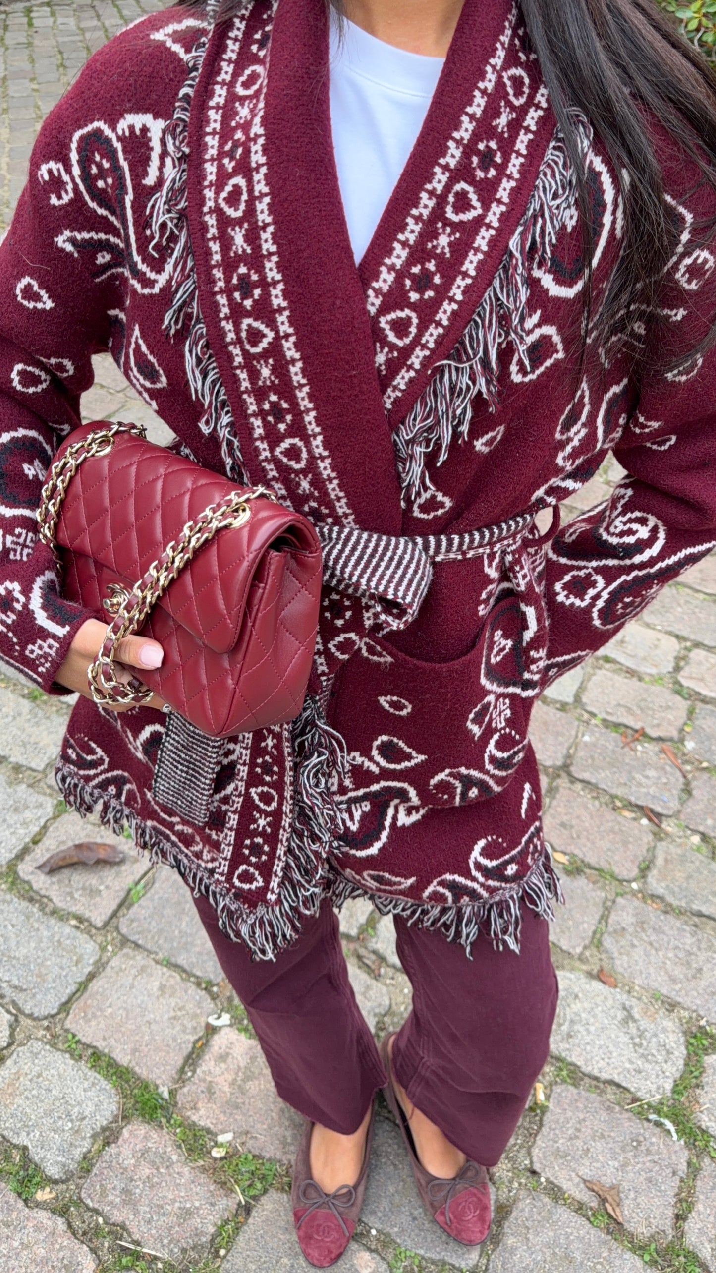 Burgundy Bandana Jacquard Cardigan