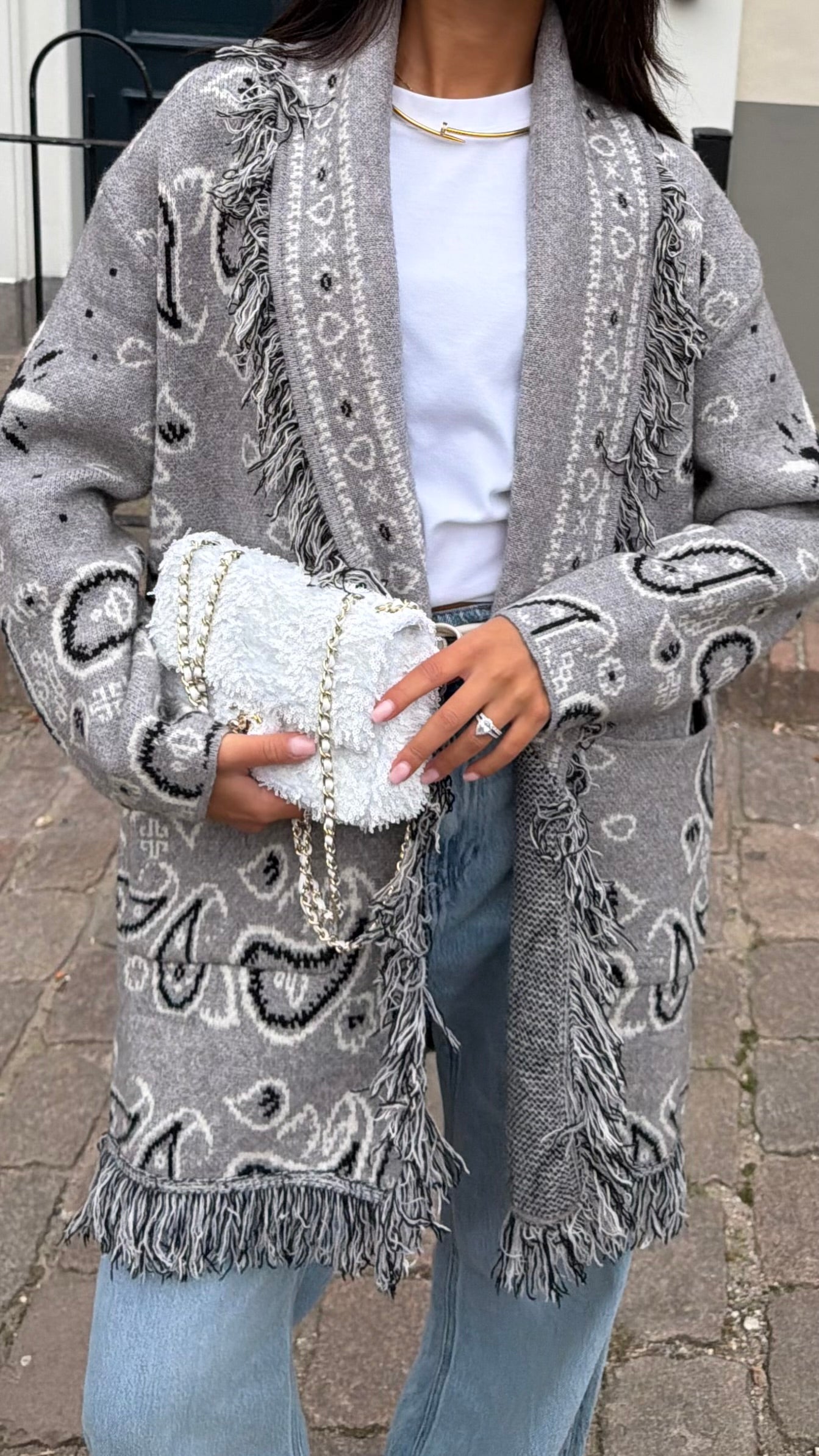 Grey Bandana Jacquard Cardigan