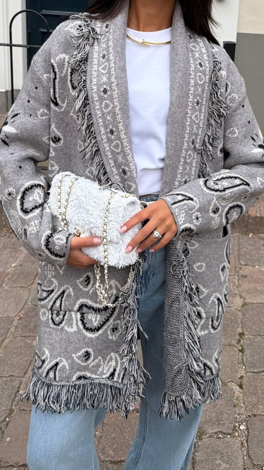 Grey Bandana Jacquard Cardigan