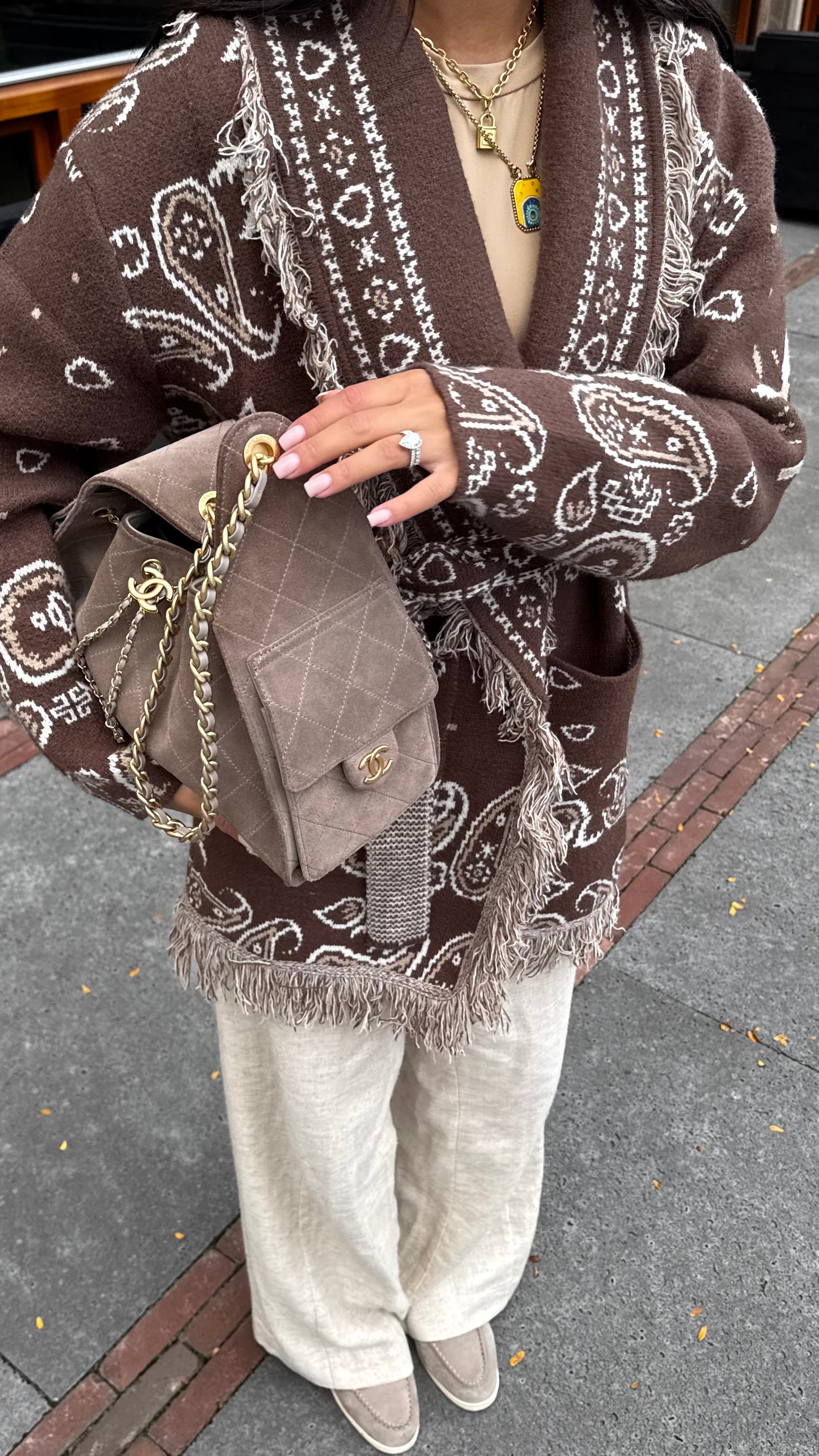 Brown Bandana Jacquard Cardigan
