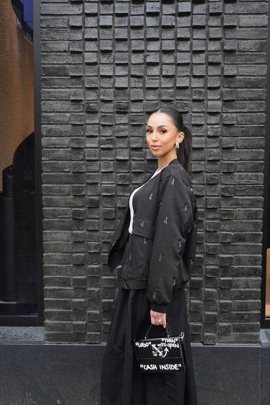 Black Printed Bomber Jacket
