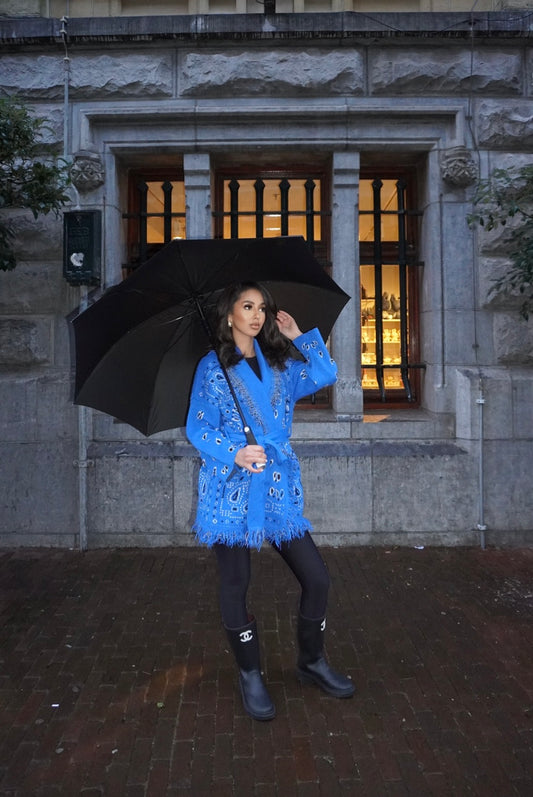 Blue Bandana Jacquard Cardigan