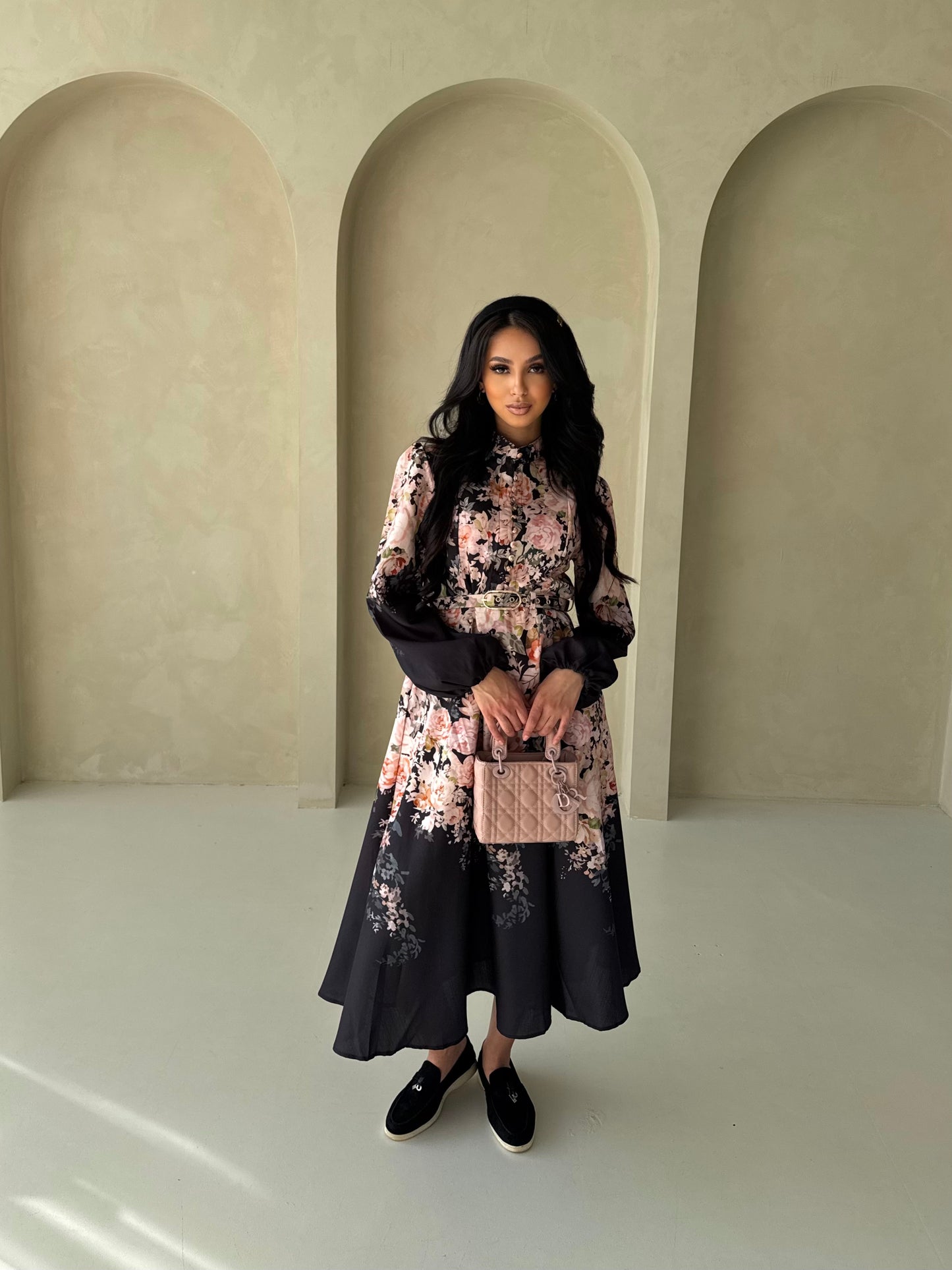 Midnight Blossom Midi Dress