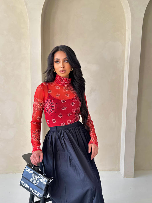 Red Bandana Mesh Top