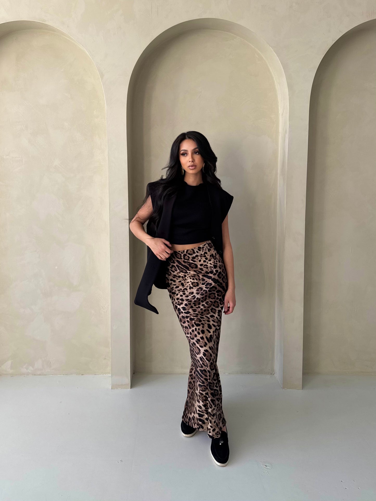 Satin Leopard Maxi Skirt
