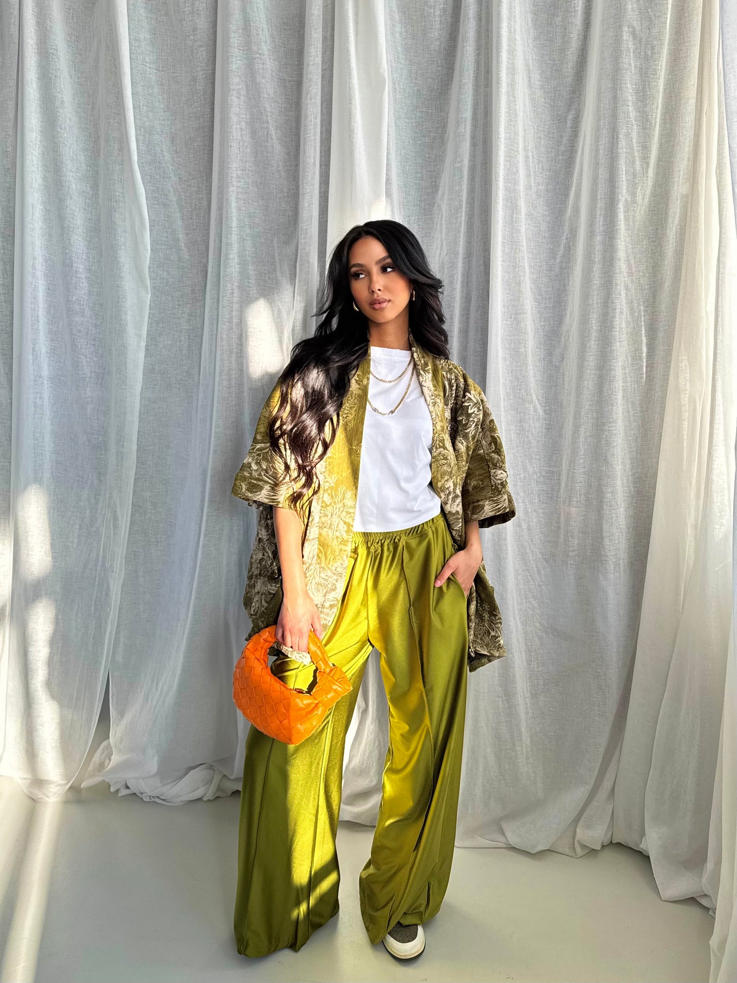 Kaki Jacquard Kimono