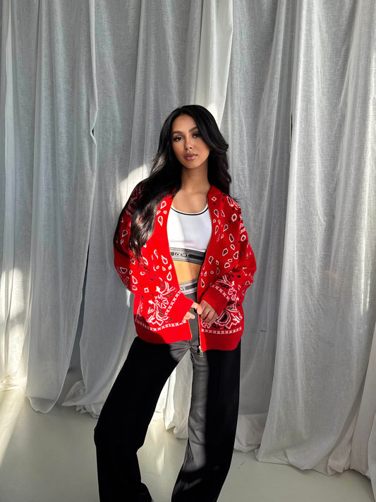 Red Bandana Jacquard Zipper